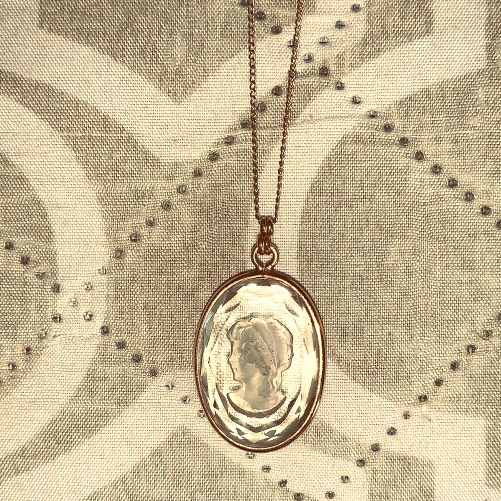 Warner reverse carved glass cameo necklace